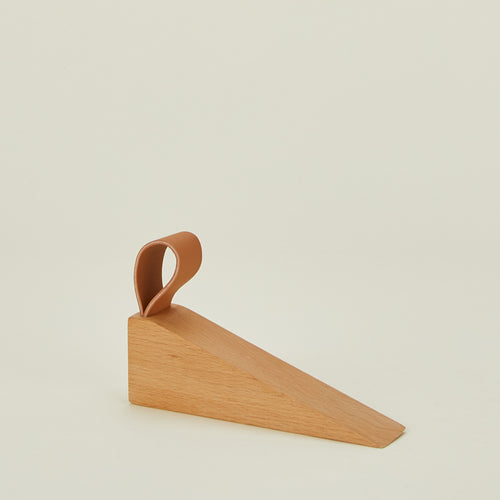 Wood and leather door stopper