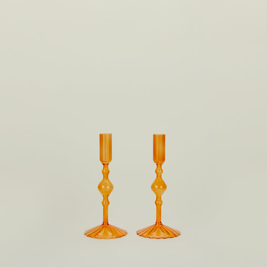 Pleated Candle Holder, Set of 2 - Orange