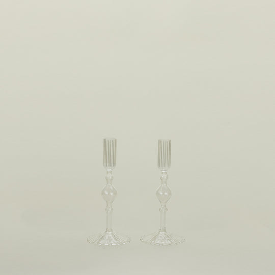 Pleated Candle Holder, Set of 2 - Clear