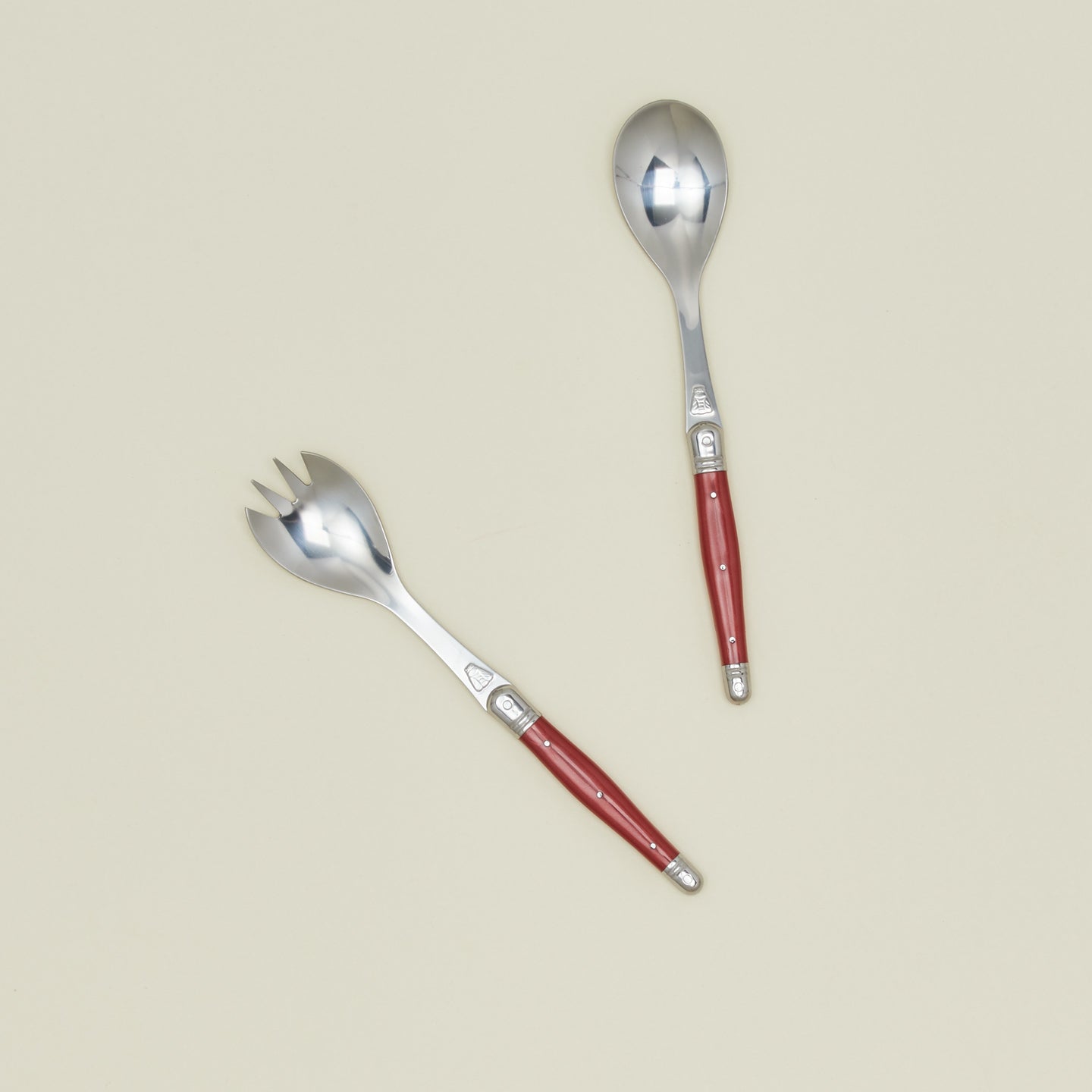 Jean Dubost salad servers in red