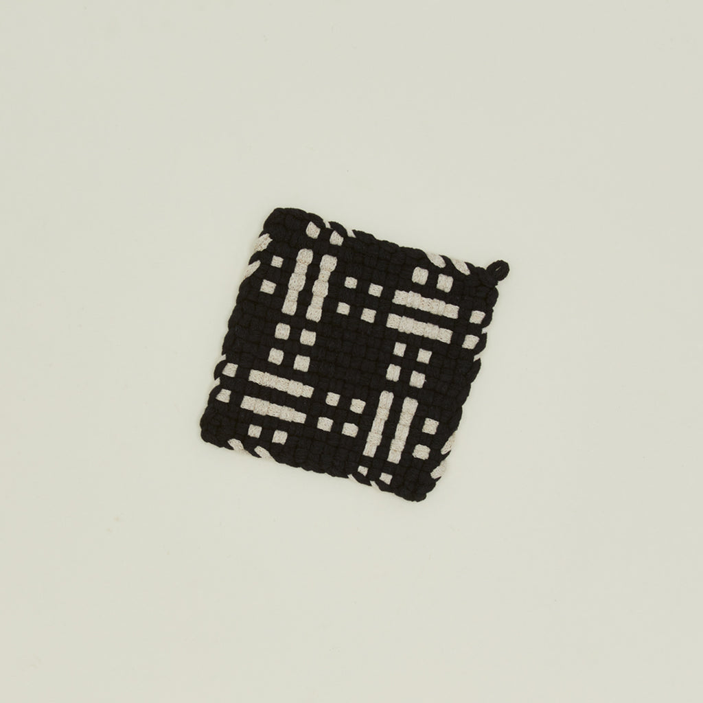Dots + Dashes Handwoven Pot Holder - Black/Flax