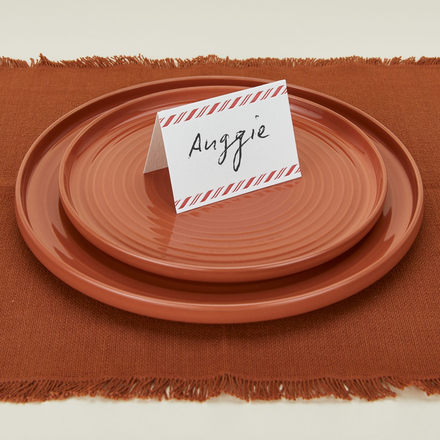 Candy cane placecard with place setting and placemat