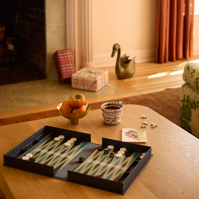 Board game on a living room table