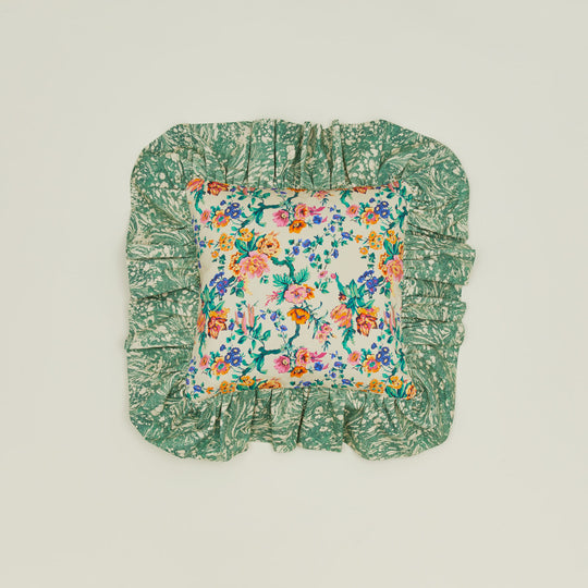 Ruffled Floral Cushion - Fern