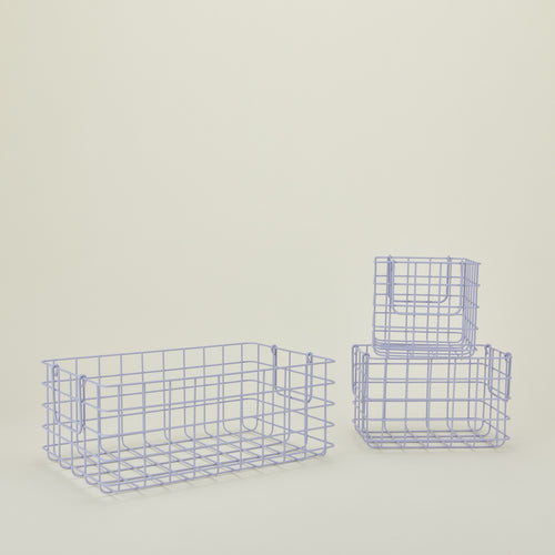 Set of 3 grid baskets in lilac