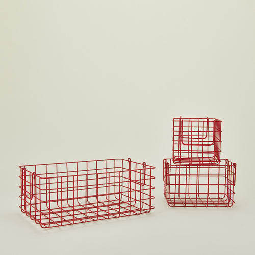 Set of 3 grid baskets in poppy