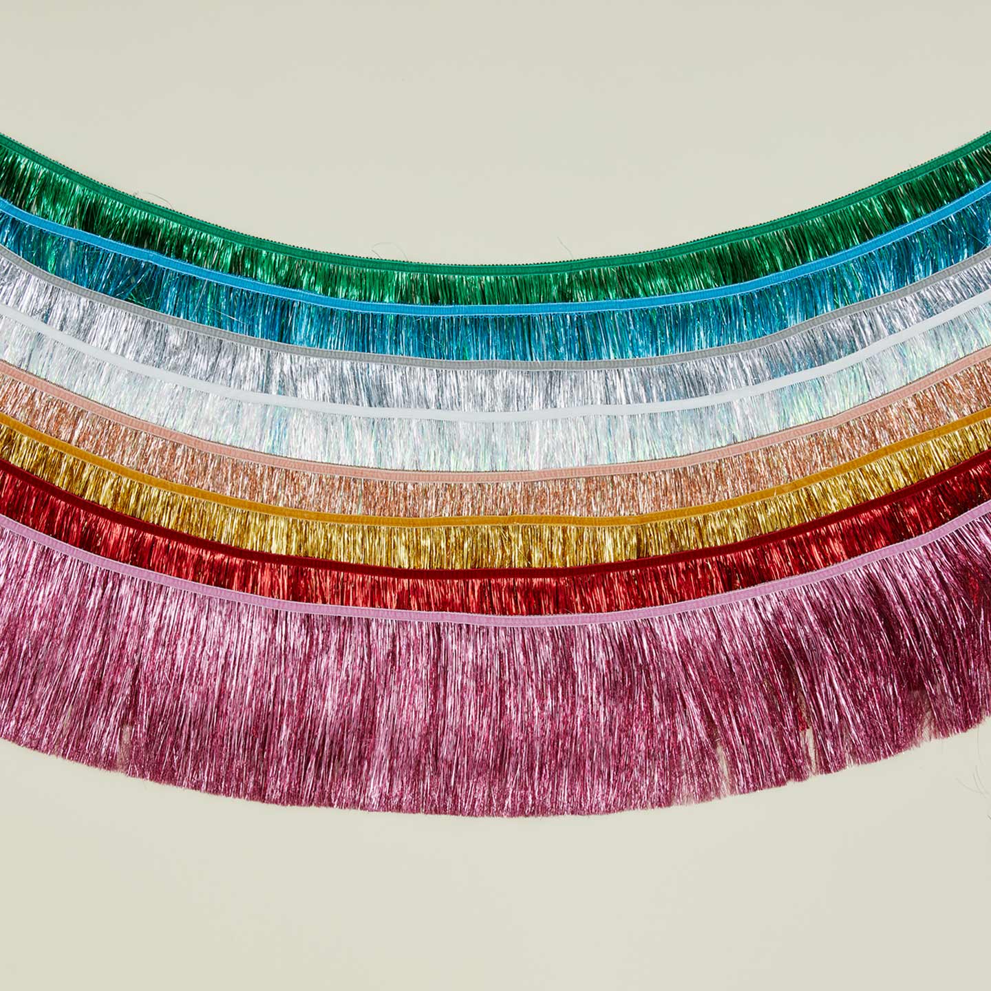Tinsel fringe garland in various colors