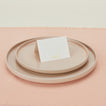 Foil pressed placecards sprig on plate with runner