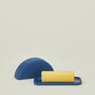 Curve butter dish in azure with lid off and stick of butter