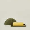 Curve butter dish in moss with lid off and stick of butter