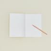A5 grid notebook open with slim pen