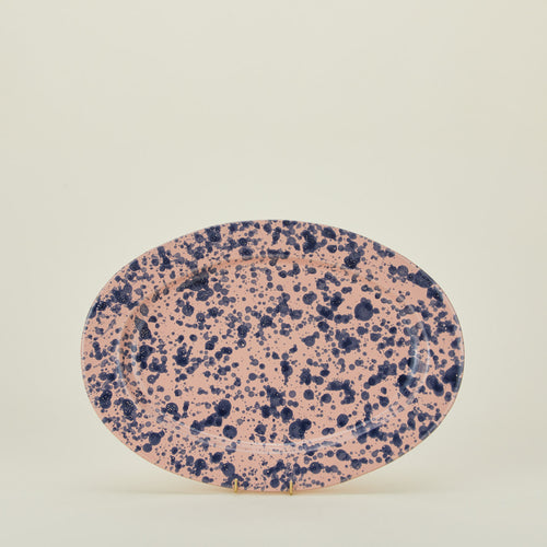 Splatter pink and blue oval platter 