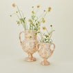 Small and large verona vases in tand and ivory with florals