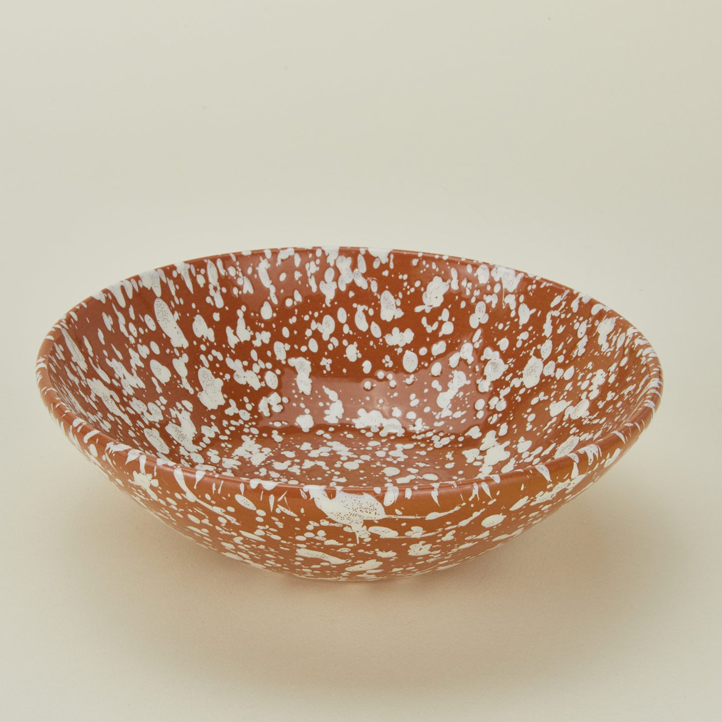 Splatter low bowl in terracotta and ivory