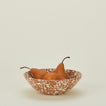 Splatter low bowl in terracotta and ivory with pears