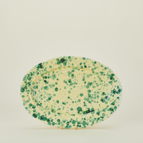 Splatter yellow and green oval platter 