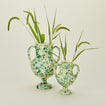 Yellow and green splatter verona vases in large and small with florals