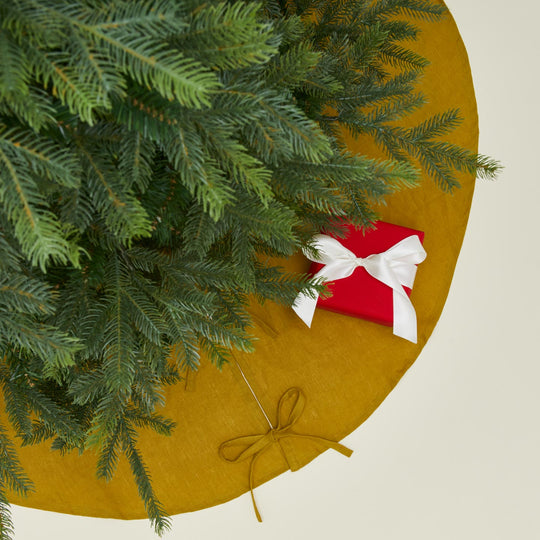 Simple Linen Tree Skirt - Mustard