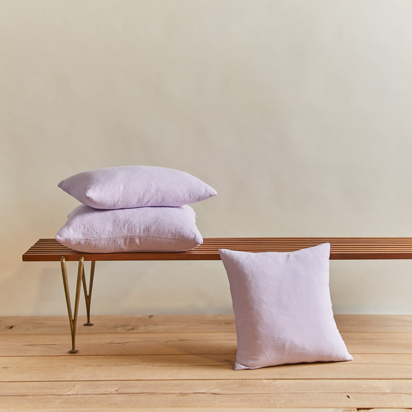 Simple linen pillow in lilac