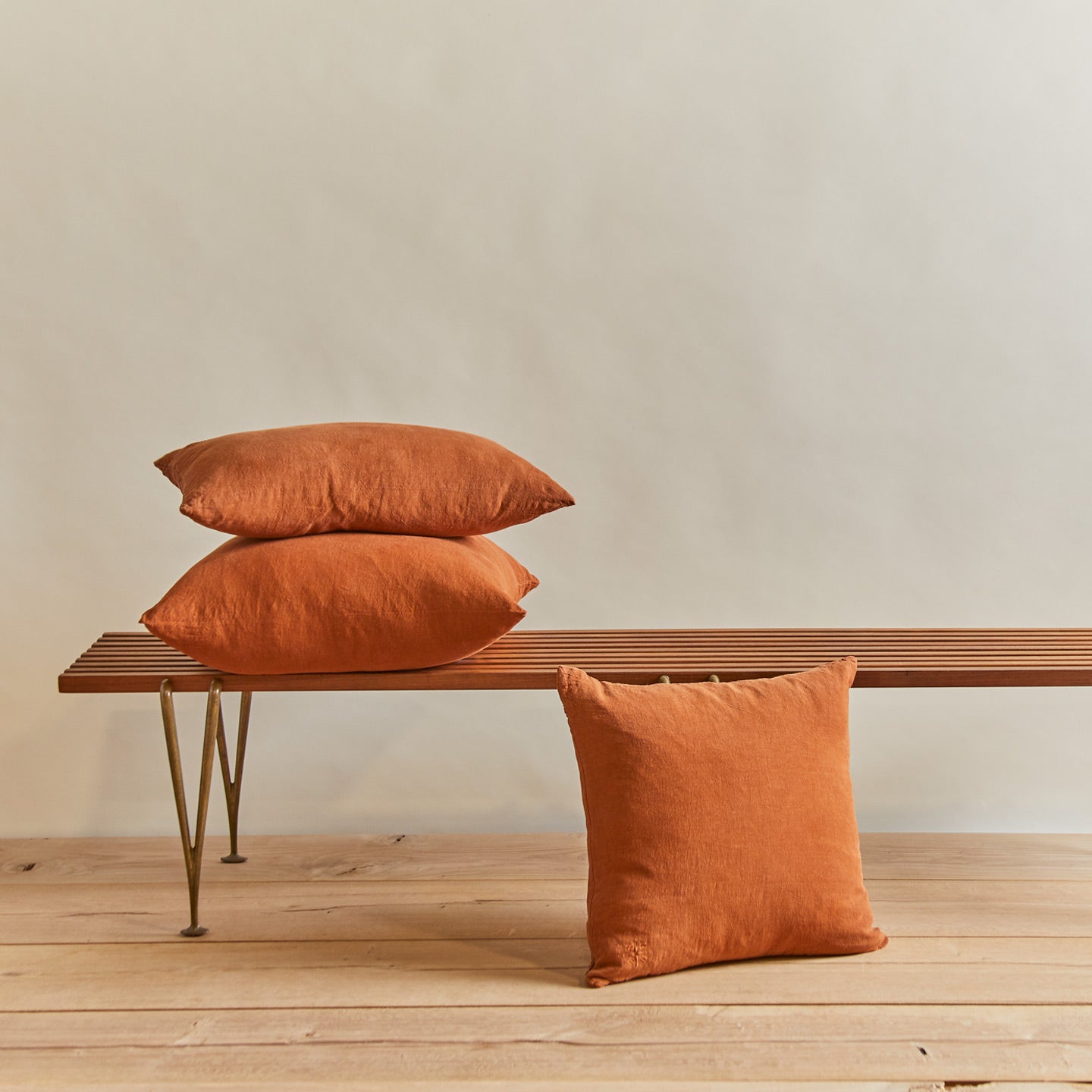 Simple linen pillow in terracotta