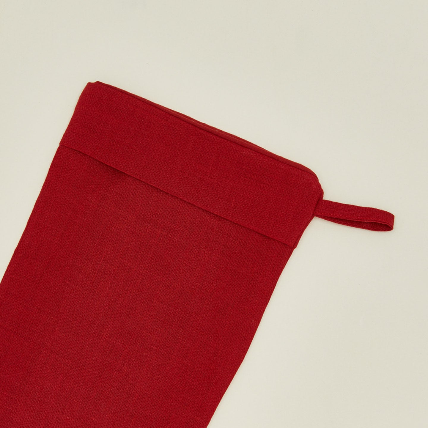 Detailed view of Simple linen stocking in red