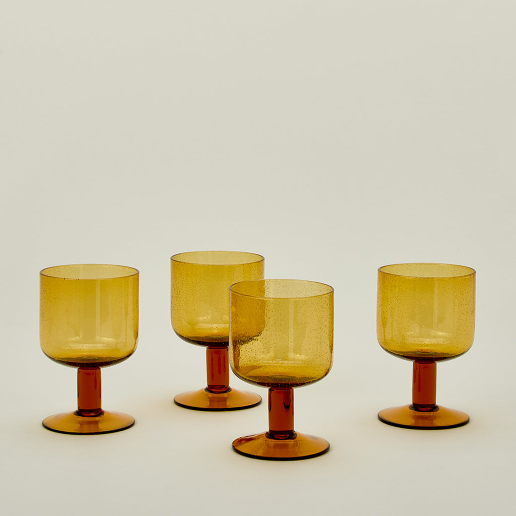 Simple Seeded Glassware, Set of 4 - Amber