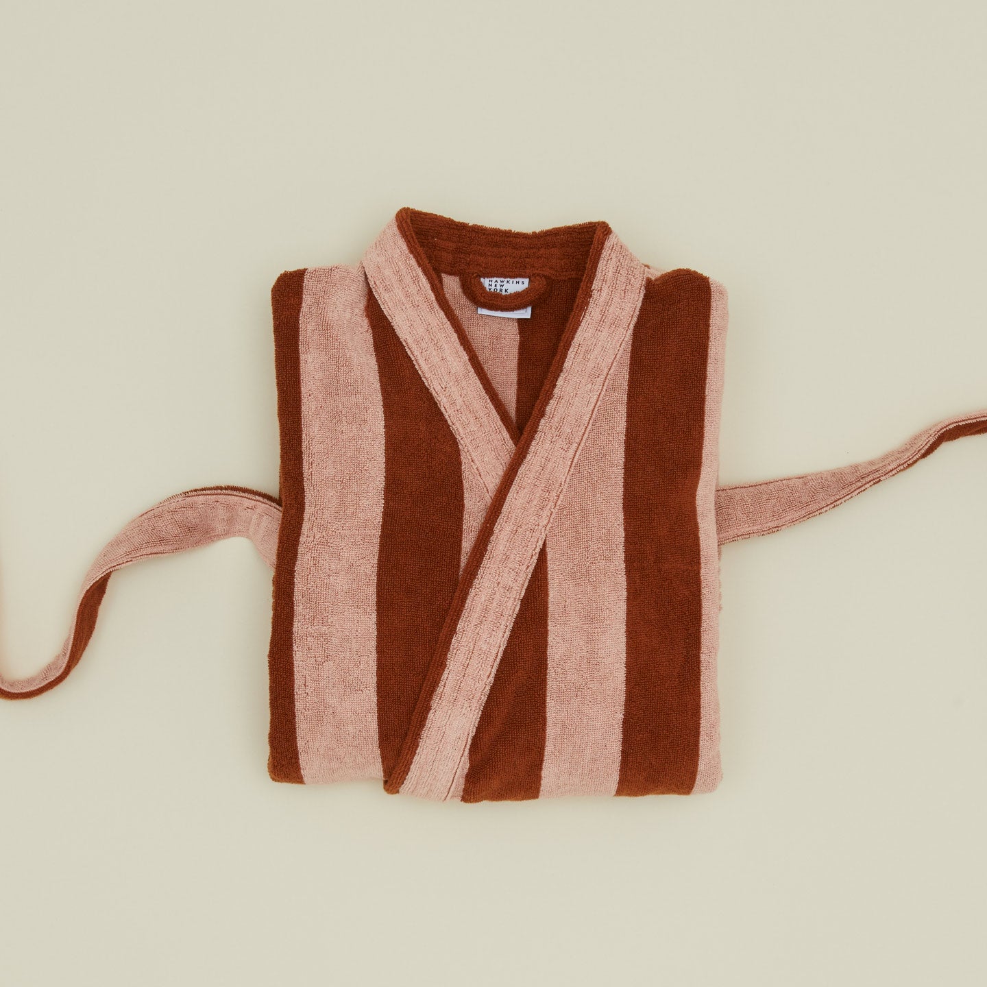 Folded Simple Striped Terry Bathrobe - Blush/Terracotta
