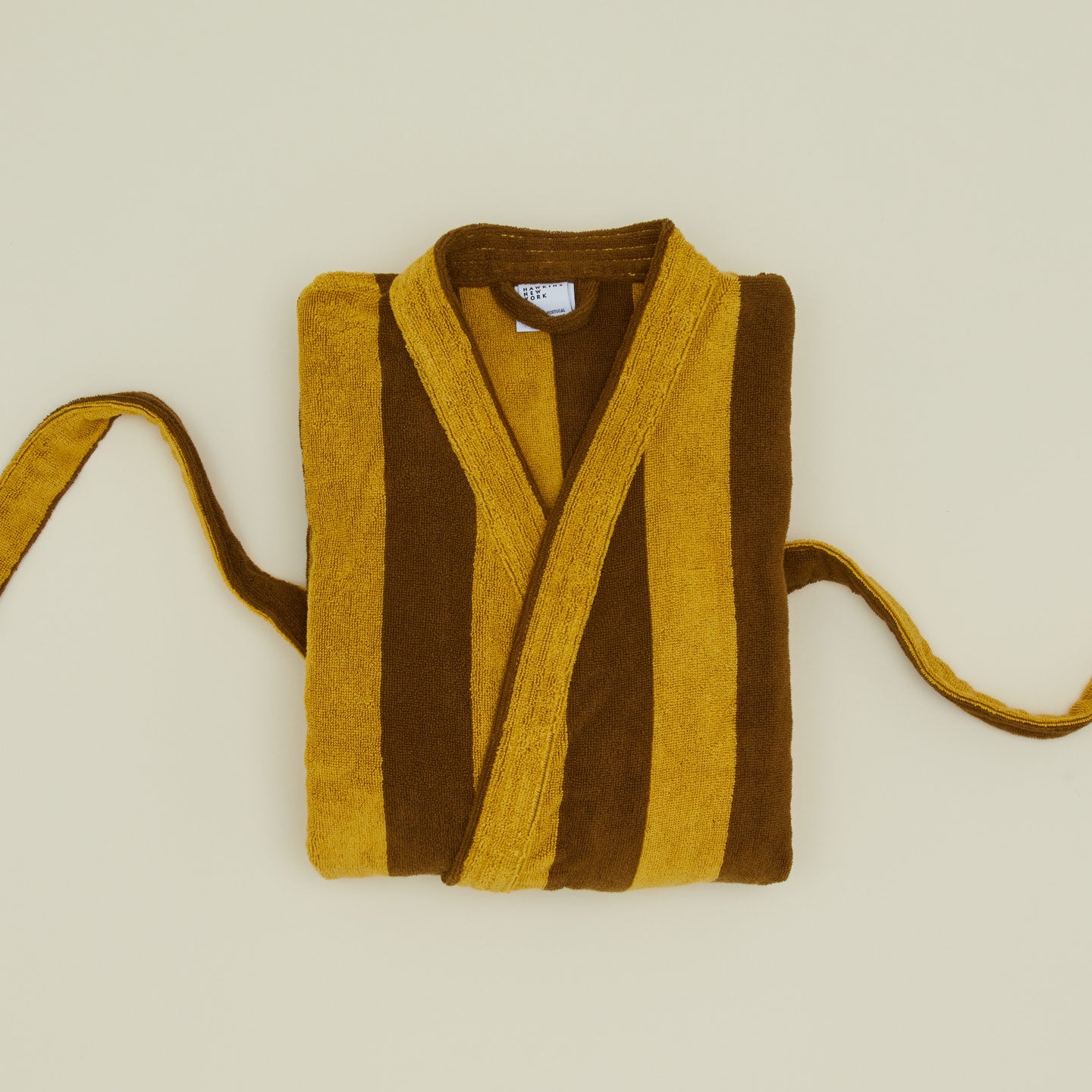 Folded Simple Striped Terry Bathrobe - Mustard/Bronze
