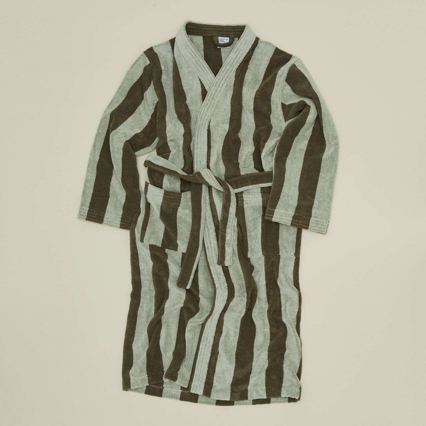 Simple Striped Terry Bathrobe - Olive/Sage