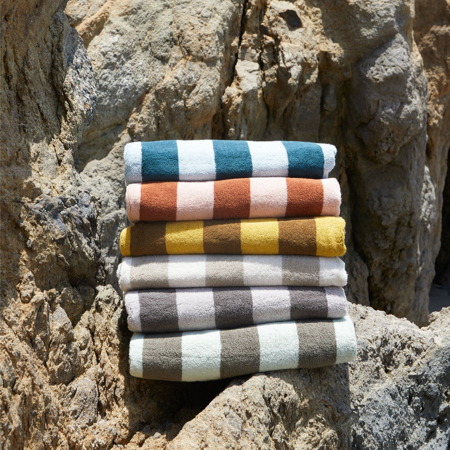 Simple Striped Terry Beach Towel - Mustard/Bronze – Hawkins New York