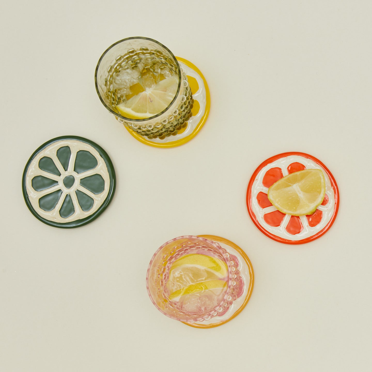 Citrus Ceramic Coasters, Set of 4 with glass
