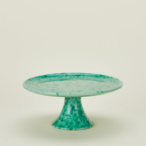 Splatterware cake stand in sage and green
