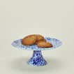 Splatterware cake stand in sky and cobalt with cookies