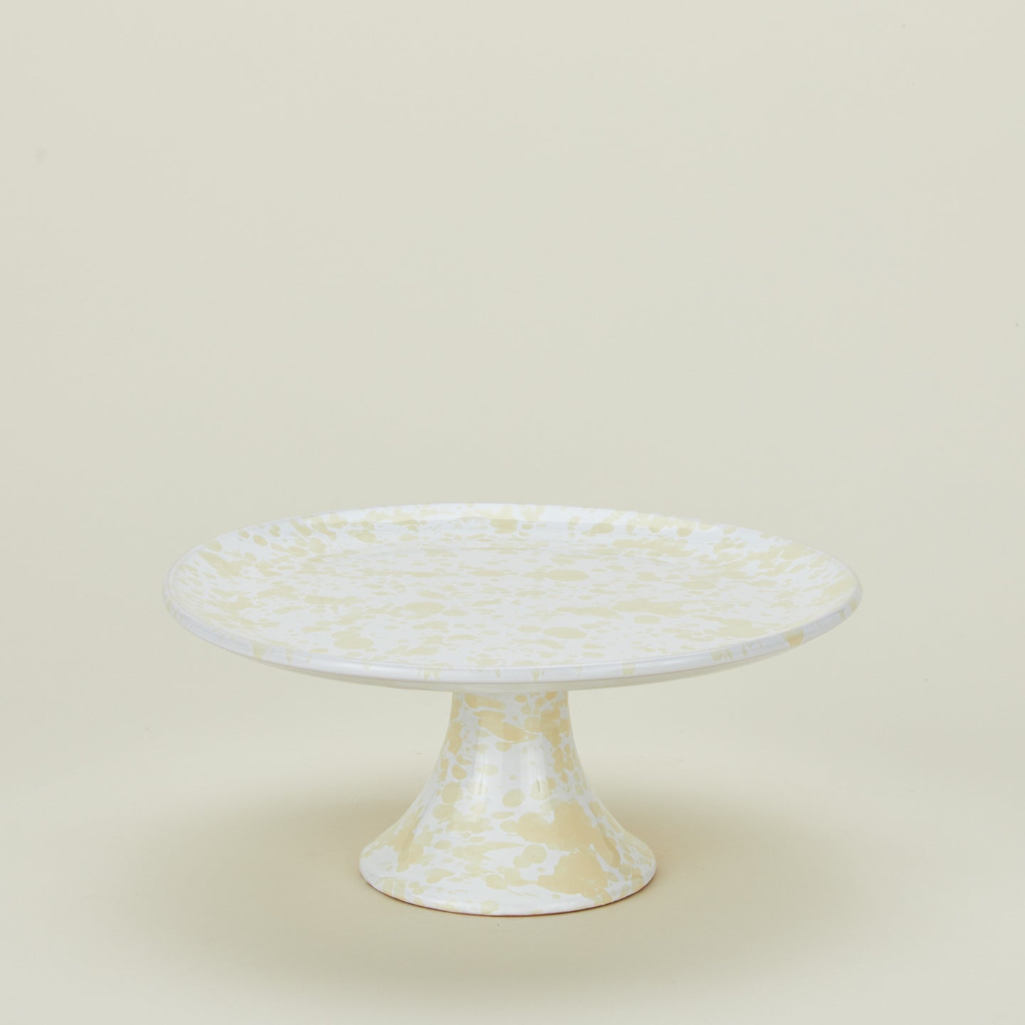 Splatterware cake stand in white and ivory