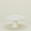 Splatterware cake stand in white and ivory