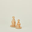 Large and small splatterware candlestick holders in ivory and bronze