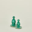 Large and small splatterware candlesticks in sage and green
