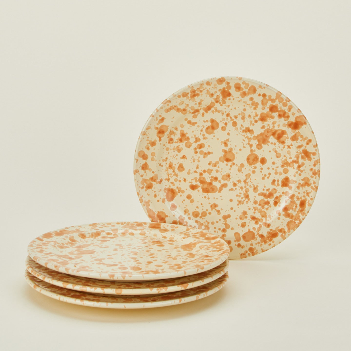Splatterware dinnerplates set of 4 in ivory and bronze