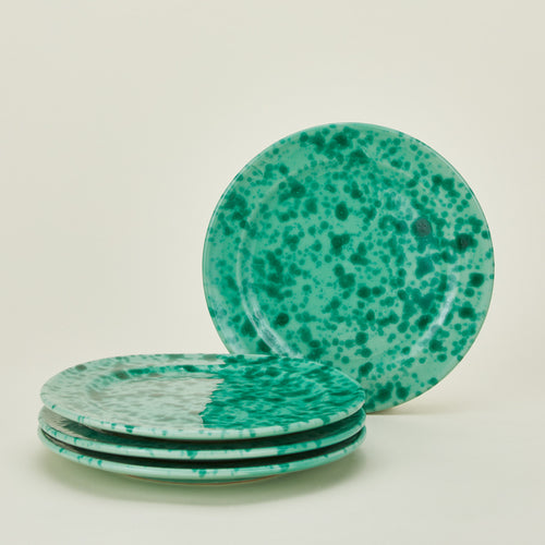 Splatterware salad plate set of 4 in sage and green