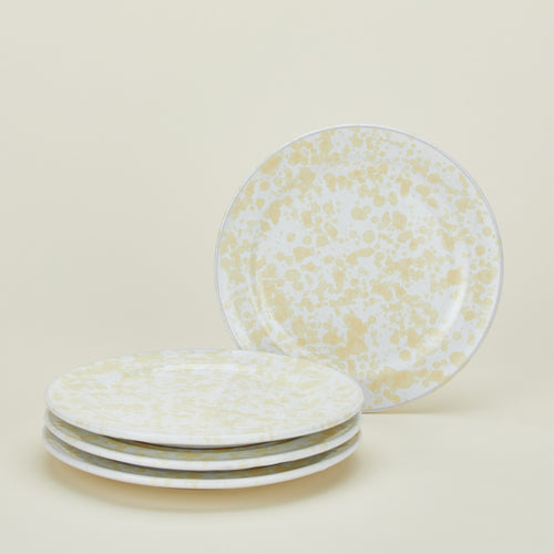 Splatterware dinnerplates set of 4 in white and ivory