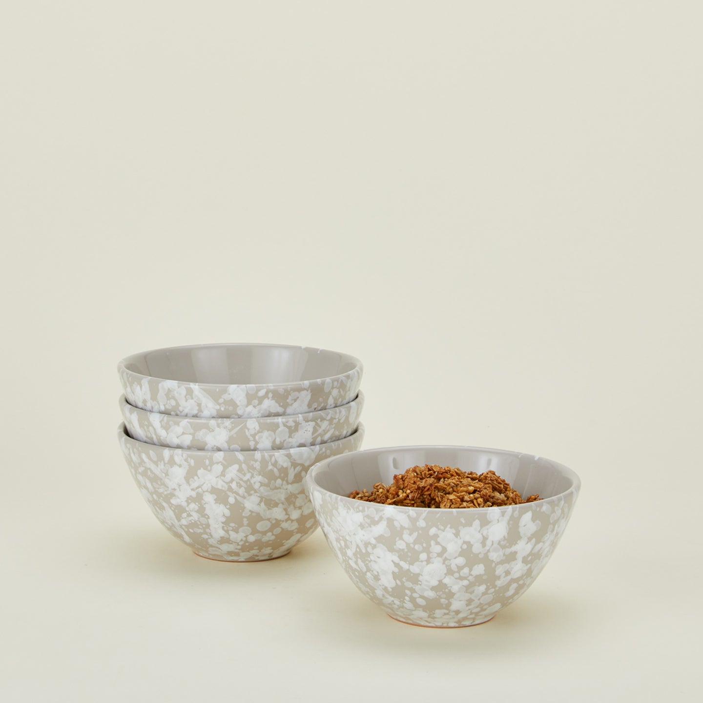 Splatterware large bowls set of 4 in white and grey with granola