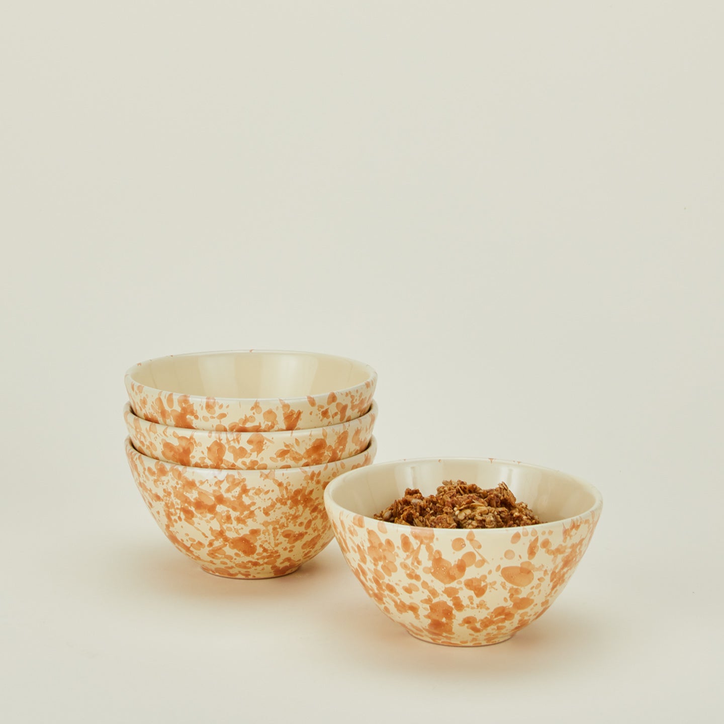 Splatterware large bowl set of 4 in ivory and bronze with cereal