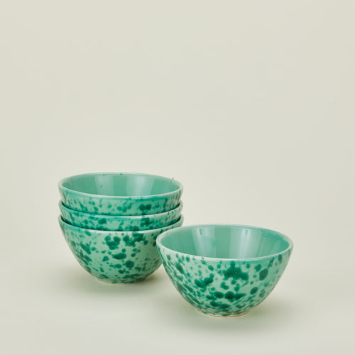 Splatterware large bowls set of 4 in sage and green