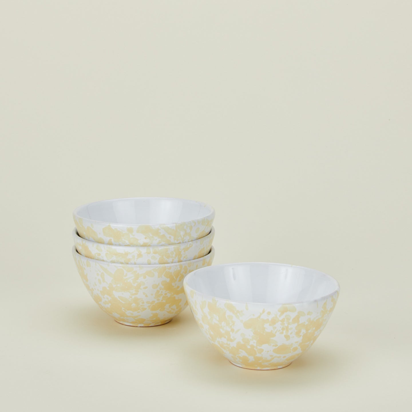 Large splatterware bowls set of 4 in white and ivory