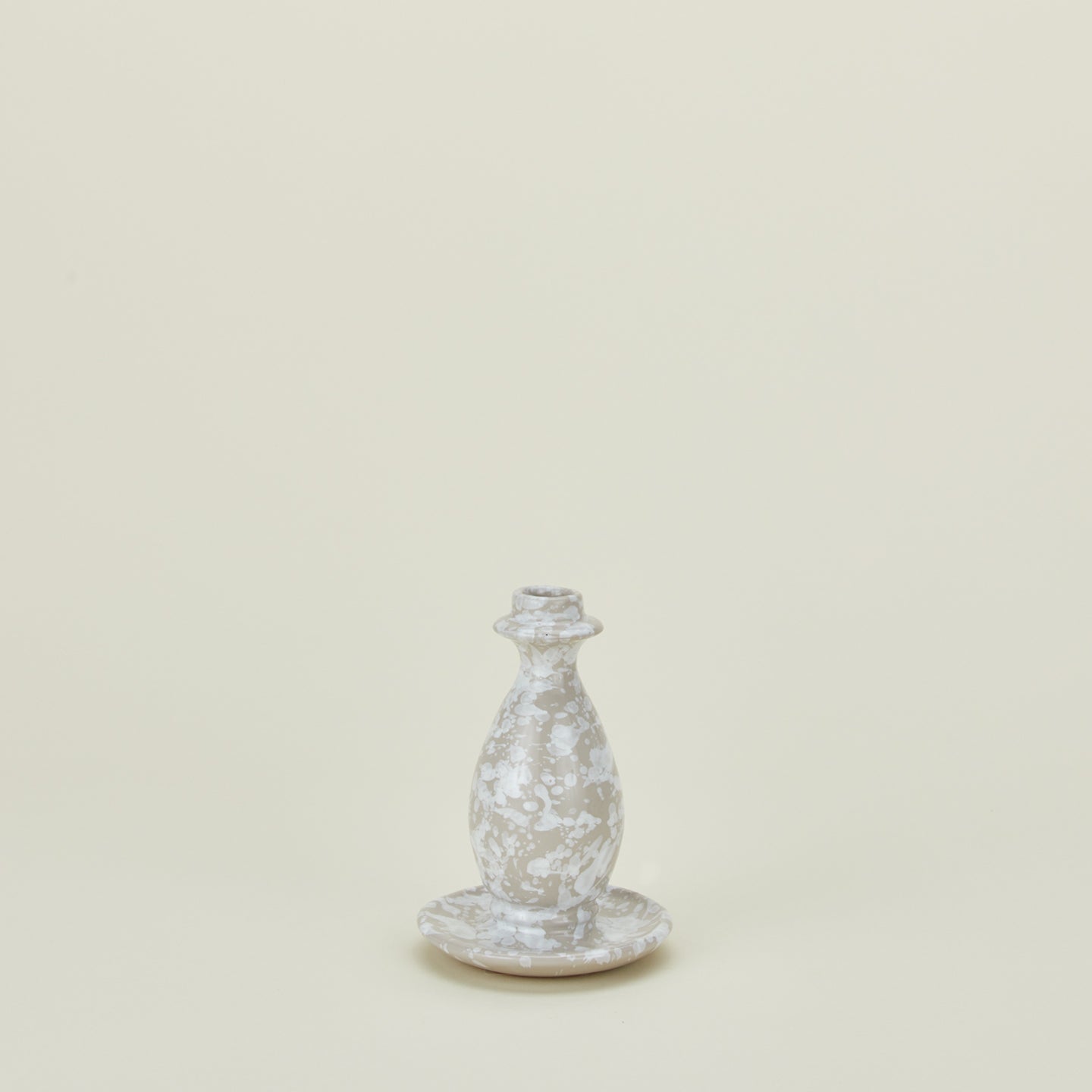 Large splatterware candlestick holder in white and grey