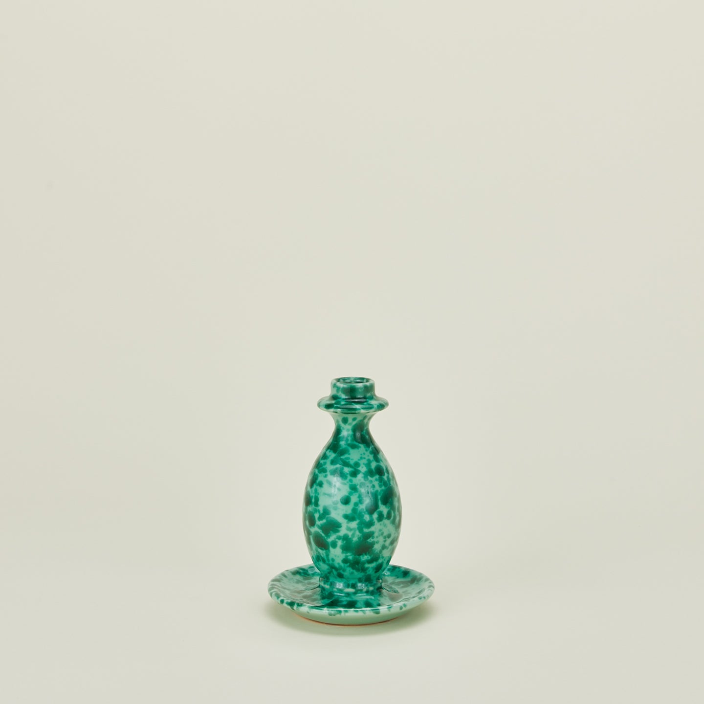 Large splatterware candlestick holder in sage and green