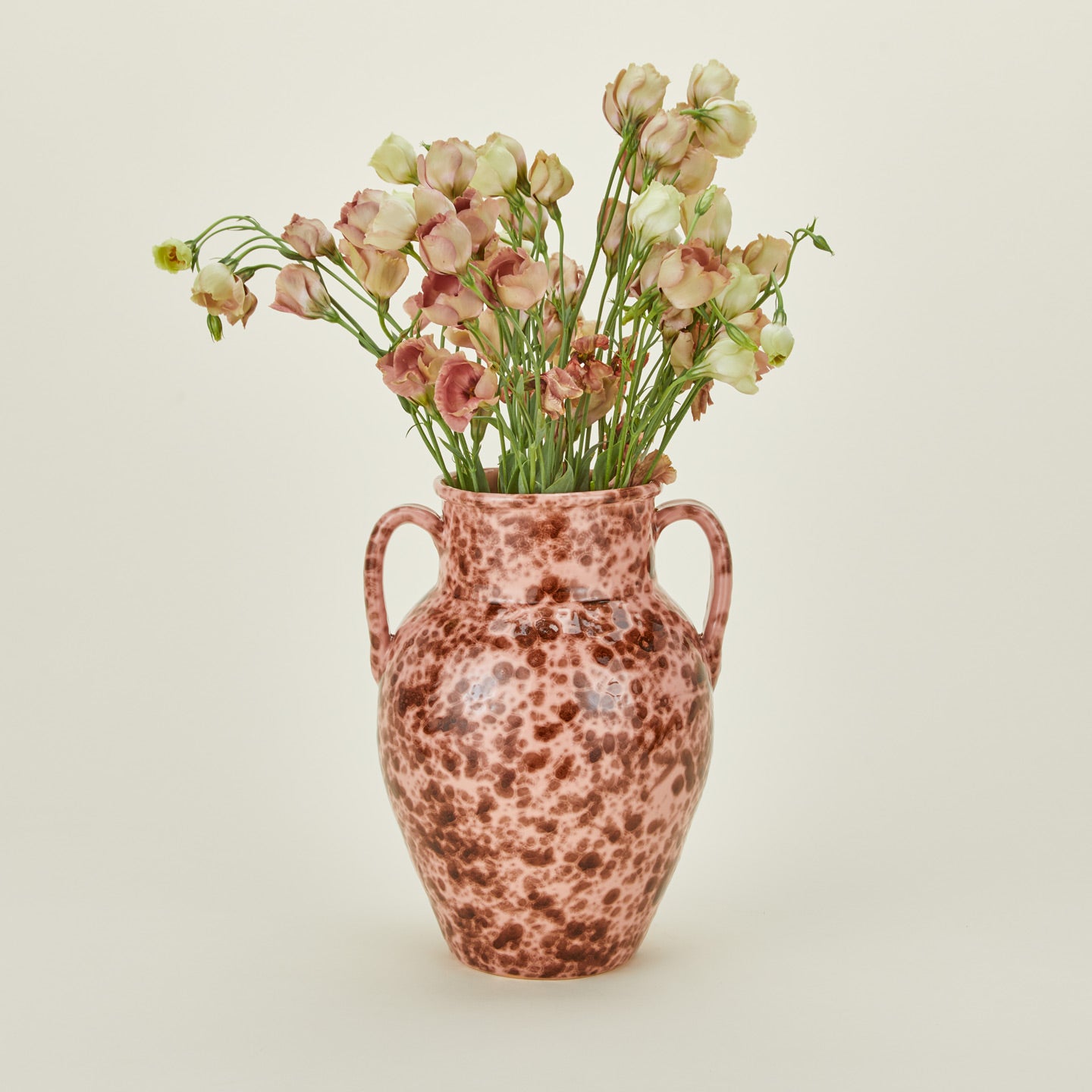 Large splatterware vase in blush and terracotta with florals