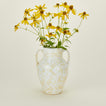 Large splatterware vase in white and ivory with florals