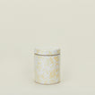 Medium splatterware canister in white and ivory