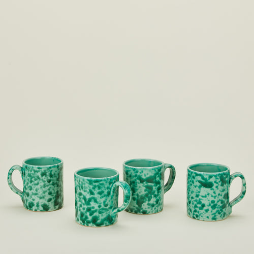 Splatterware mugs set of 4 in sage and green